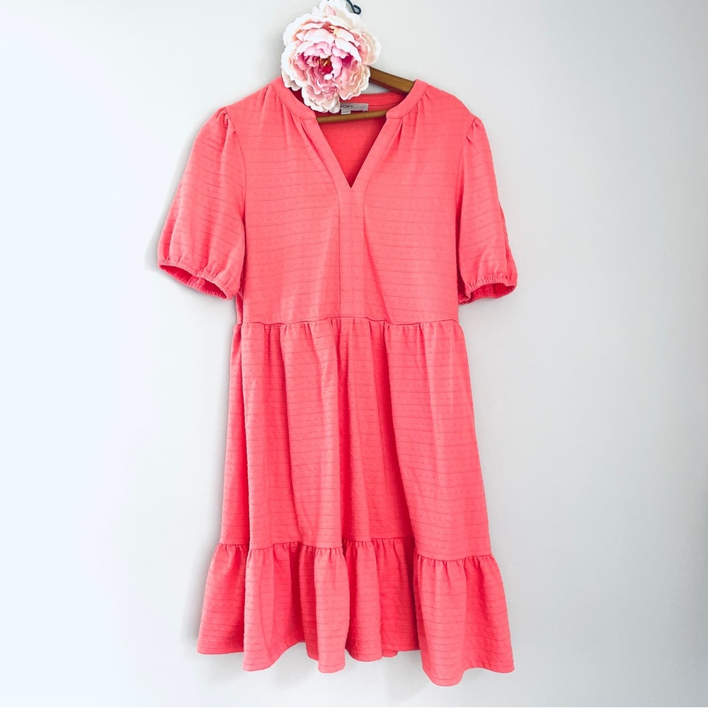 Loft Coral Pink Short Sleeve Tiered Dress - Women